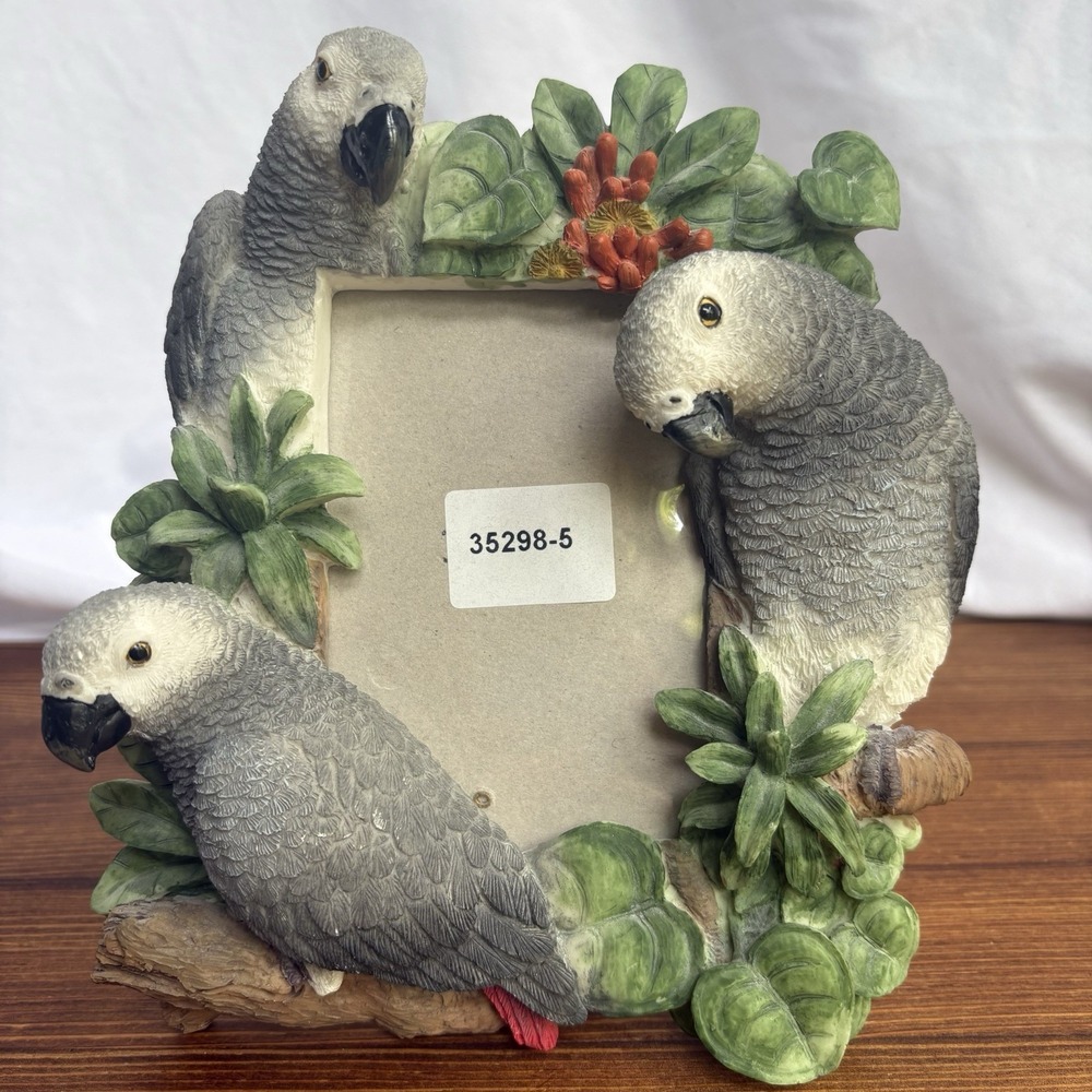 E&S Imports African Grey Parrots 3D Resin Picture Frame Tropical Photo Frame